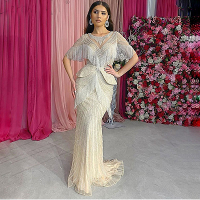 Summer ladies fringed luxury noble dresses temperament fishtail self-cultivation annual meeting banq