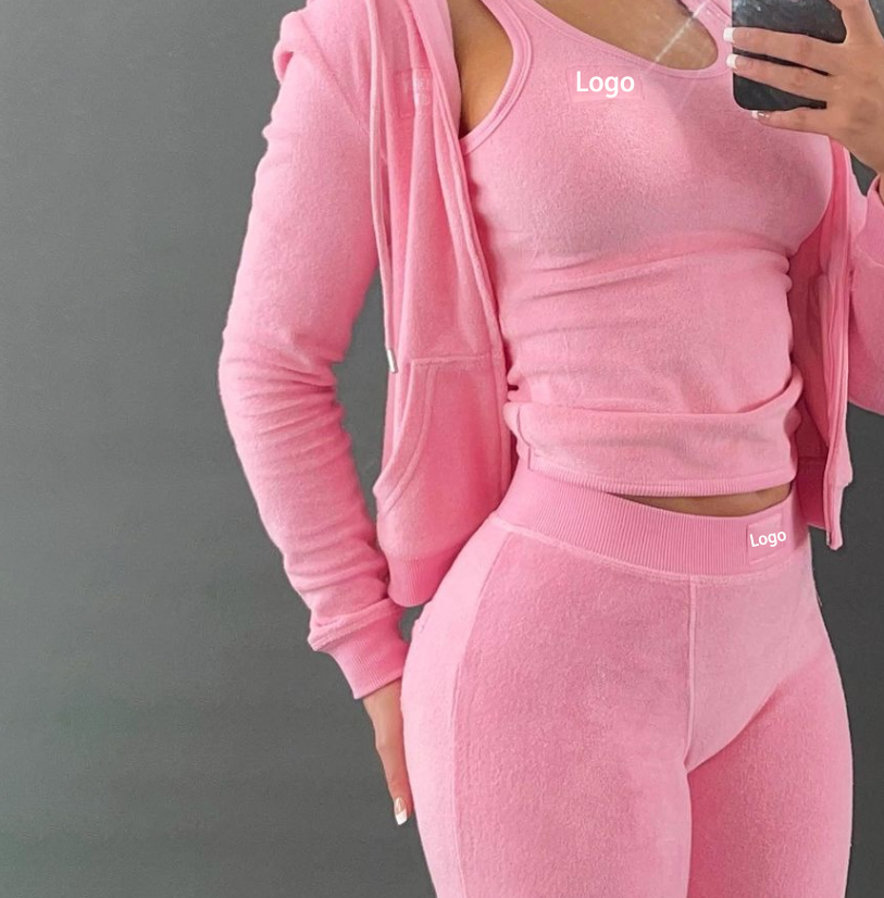 Autumn 2022 New Streetwear Bodysuit Tracksuits Pink Terry Toweling Vest Short Sweatshirt Pants 4 Two