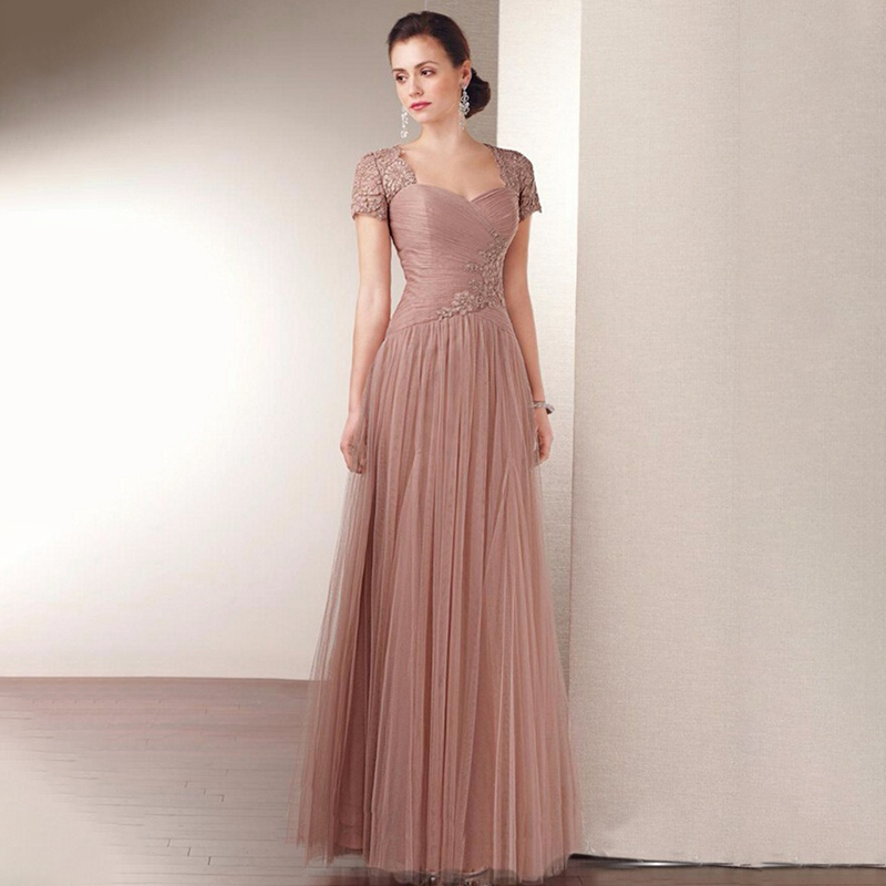 Elegant Mother of the Bride Dresses for Weddings Lace Short Sleeves Zipper Back Prom Evening Wear Lo