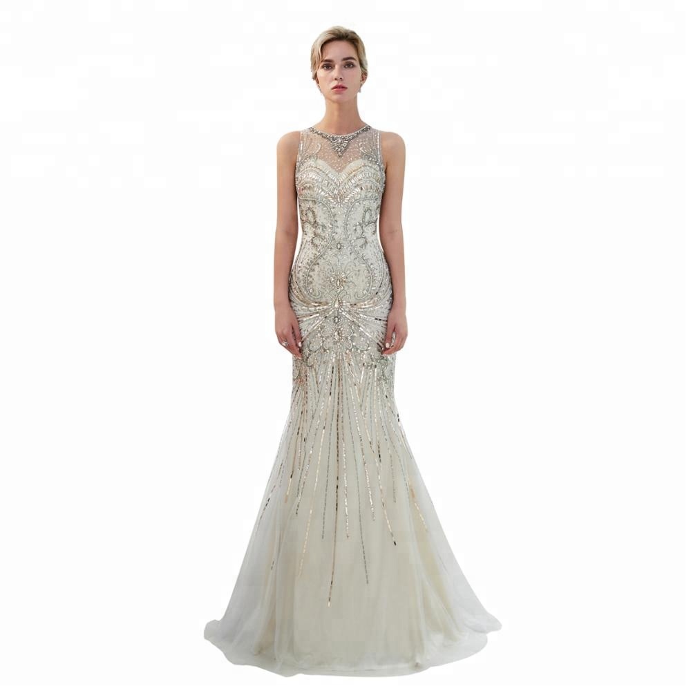 2021 Latest Style  OEM Service Long Tulle Crystal Formal  Lace dress Vestidos De Fiesta Mermaid  Stu
