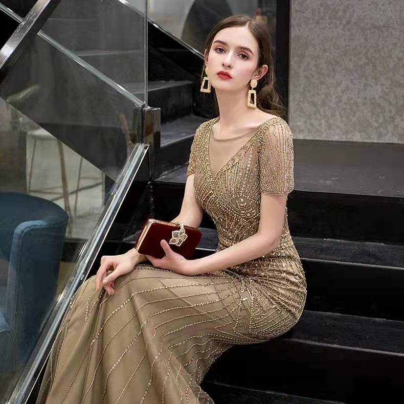 2022 Summer New Fashion High-end Women's Evening Dress Banquet Temperament Fishtail Celebrity Noble 