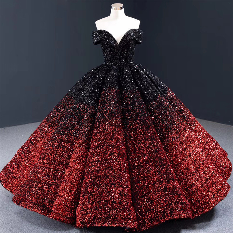 2111 Sequin Princess Dresses Ball Gown Off Shoulder Sequins Shinny wedding dresses party evening bri