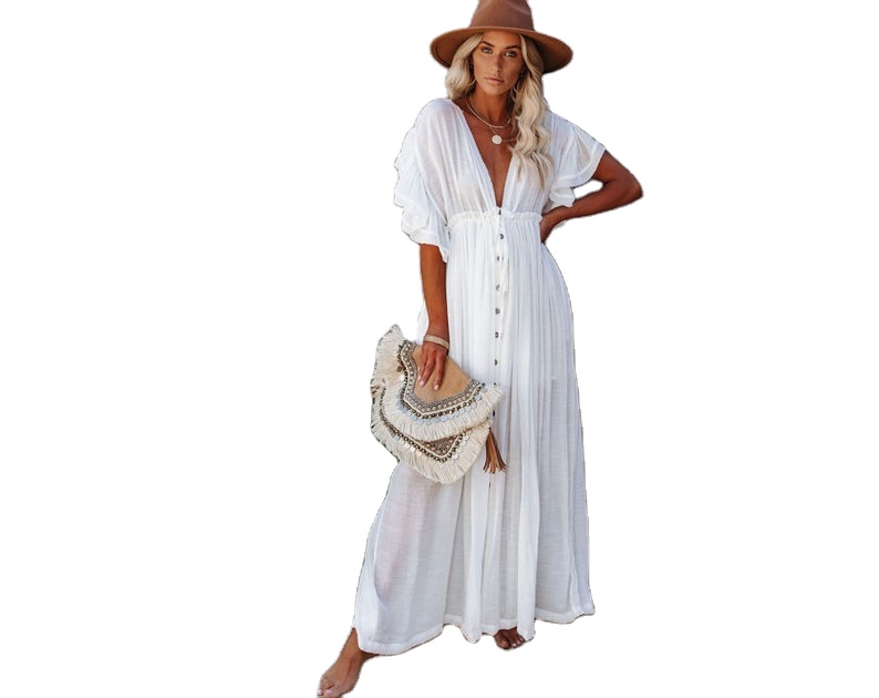 New Fashion Women Clothing Dress Deep V-Neck Floral Plus Size Long Maxi Dress For Women