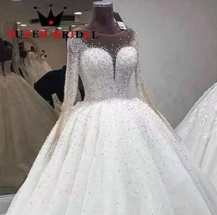 220217-1 XS-5XL The new slim-show pompous skirt with trailing heavy handmade sequins lace wedding dr
