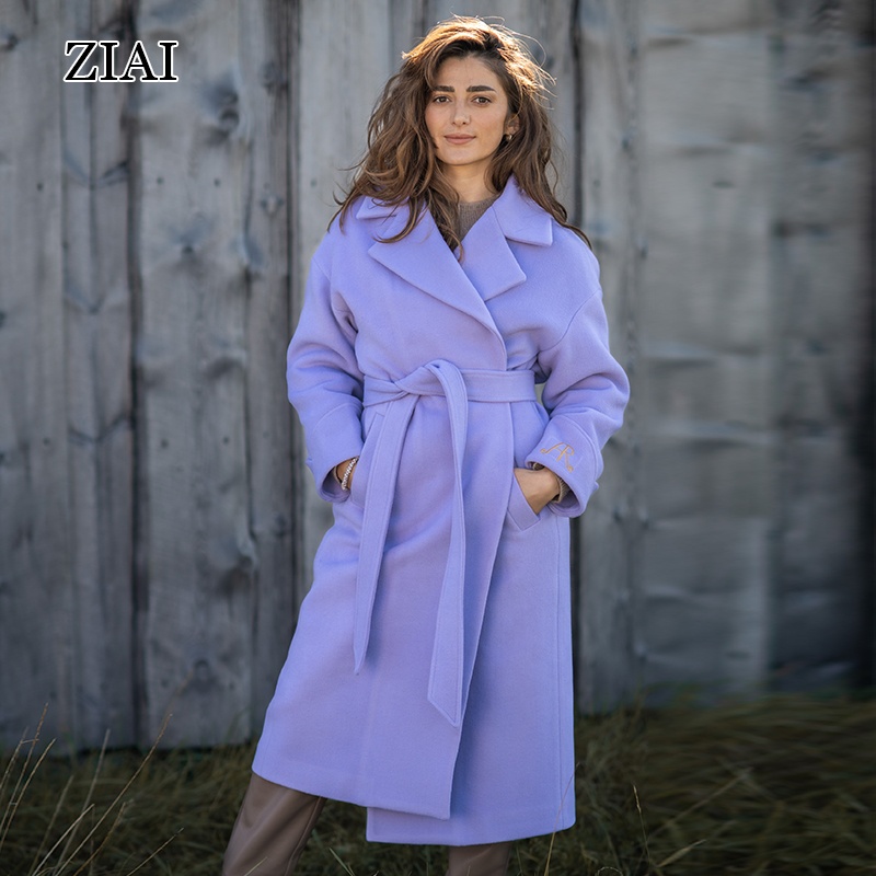 New Design Trend Winter Long Pea Coat Women Winter Warm Lapel Coat Wool Cashmere Coats