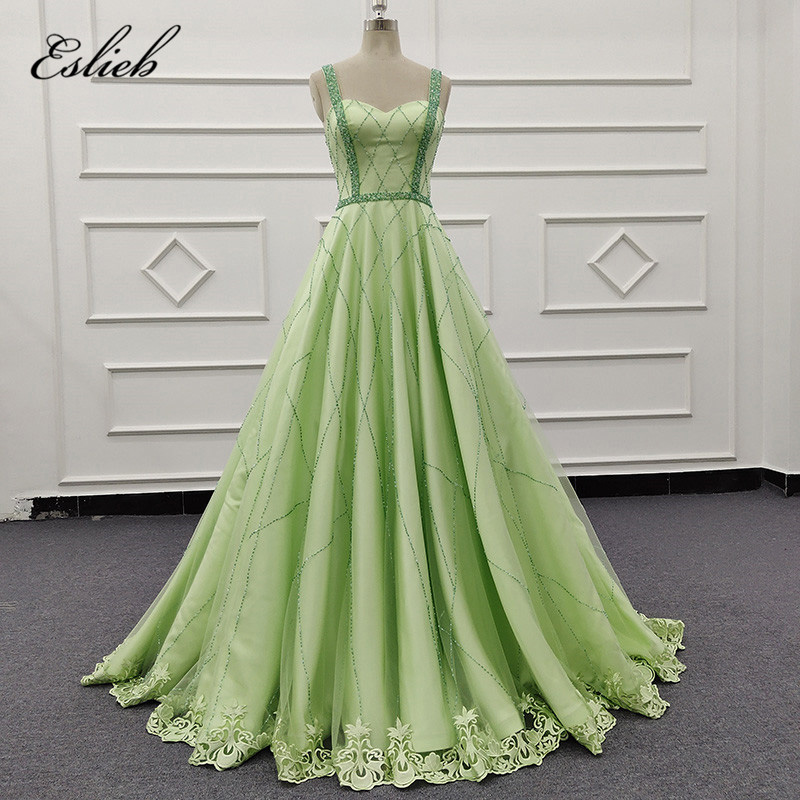 Eslieb Evening Dress 2019 Long Sexy Sleeveless Prom Dresses Lace Bead Crystal Belt Robe De Soiree Ev
