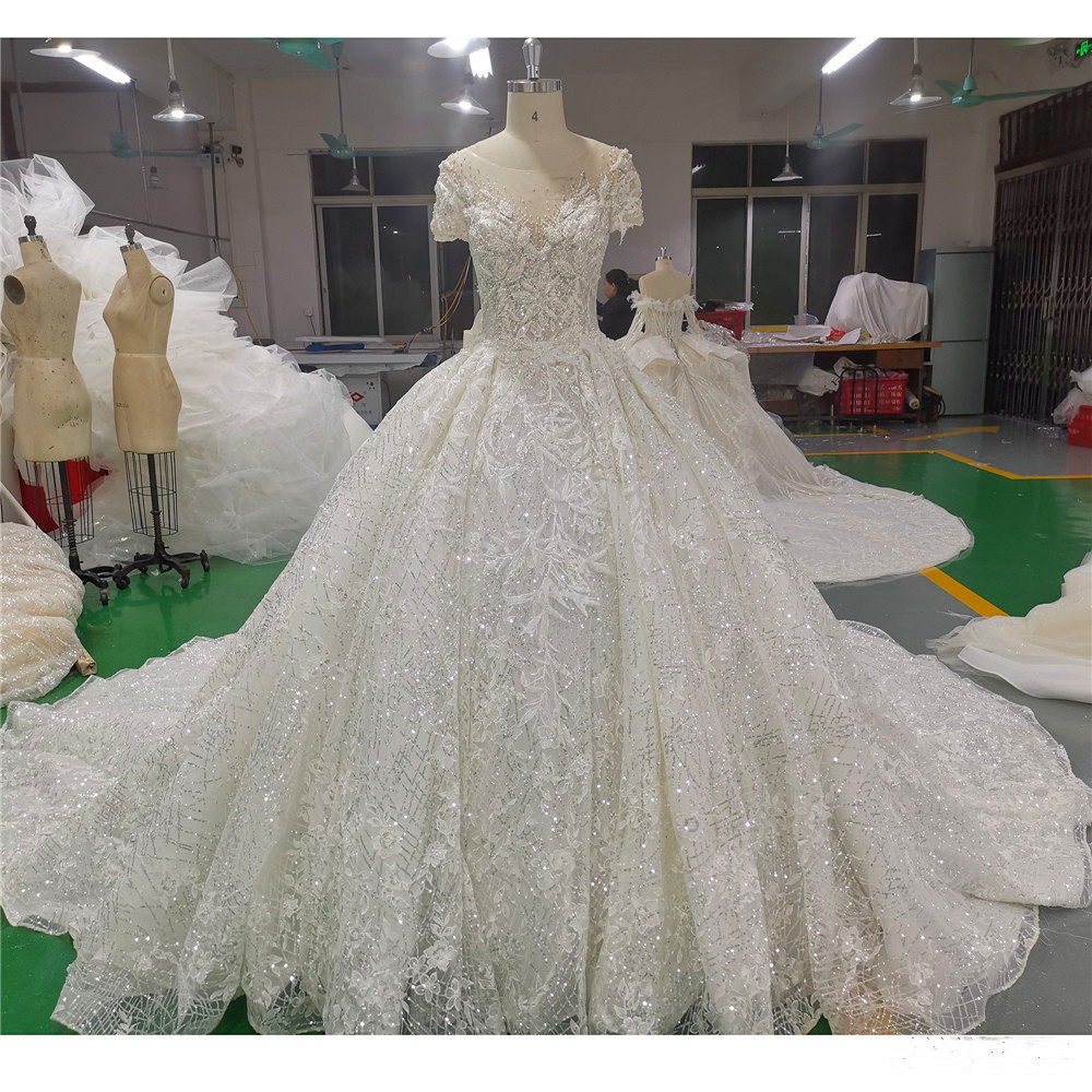 tulle luxury lace white heavy beaded long sleeve wedding dress mermaid muslim