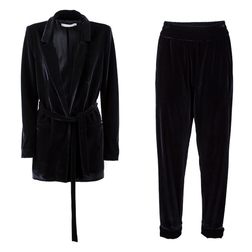 100% Made In Italy High Quality Office Lady 2 Pieces Set Smooth Soft Velvet Tailored Woman Business 