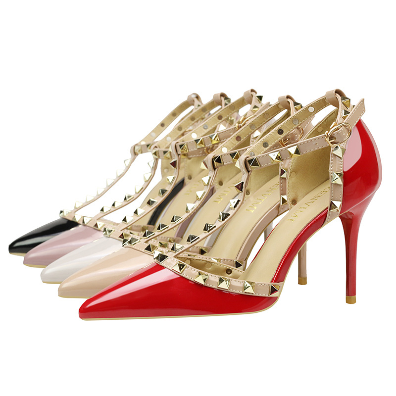 Rivet Pointed Wedding Party Shoes for Ladies High 