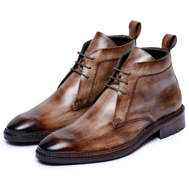 Dual Tone hand-painted Full Grain Genuine Leather flat bottom men's invisible inner height-increasin