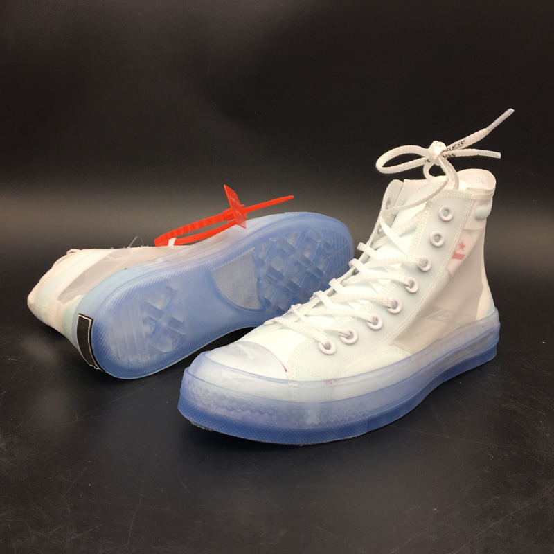 Ins Hot High x OW Canvas Taylor All Stars Transparent Rain boot Design Sneakers Light Blue Crystals 