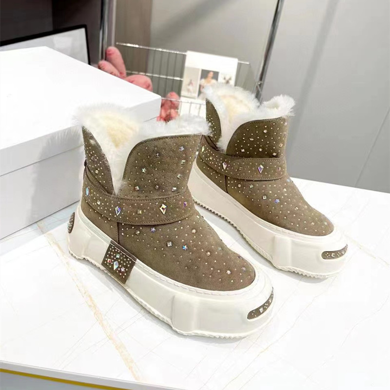 Women Snow Boots The Wool Star-hot Diamond-Hard And Skid-proof Winter Warm Platform Shoes Top Qualit