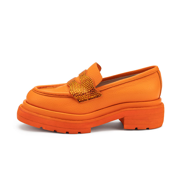 Handmade In Italy Eva New Design Popular Orange Slip-On Ankle Ladies Loafers Leather Shoes Designer 