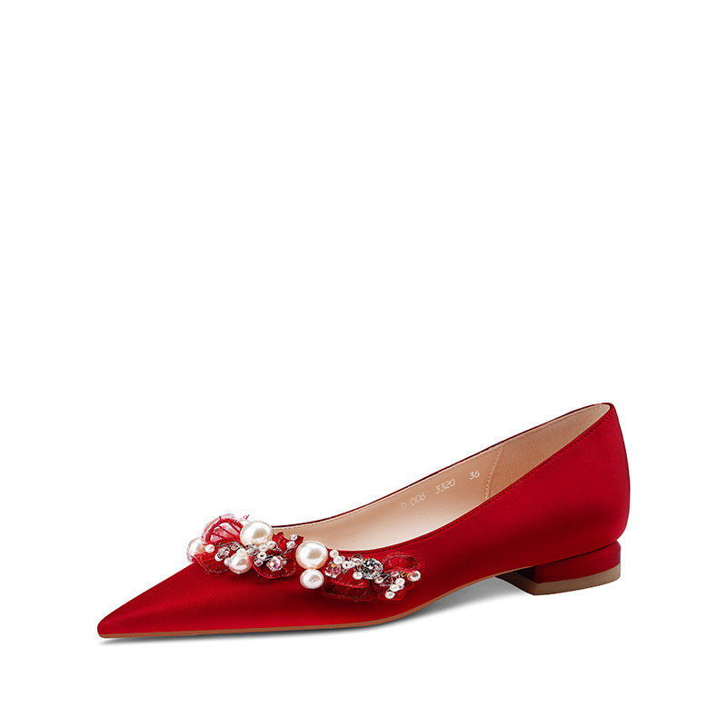 New design formal Pointed toe Classic Leather Women high heels unique banquet Pearl Decoration Women