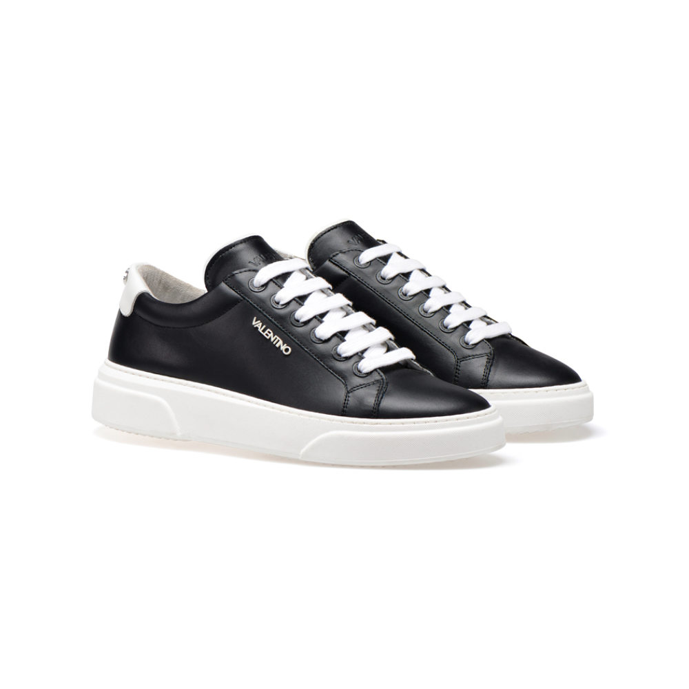 Original Valentino Shoes Fresh and Casual Street Style Lace-up Man Sneakers in Black and White Calf 