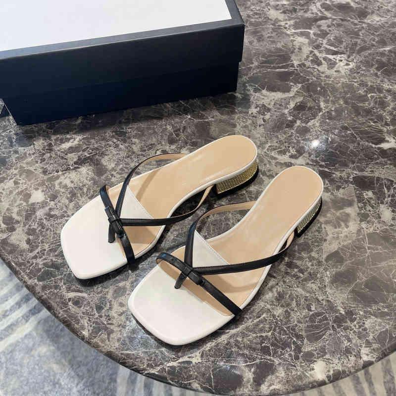 2022 summer sandals bow sweet leather mixed color slippers luxury designer women's flat shoes