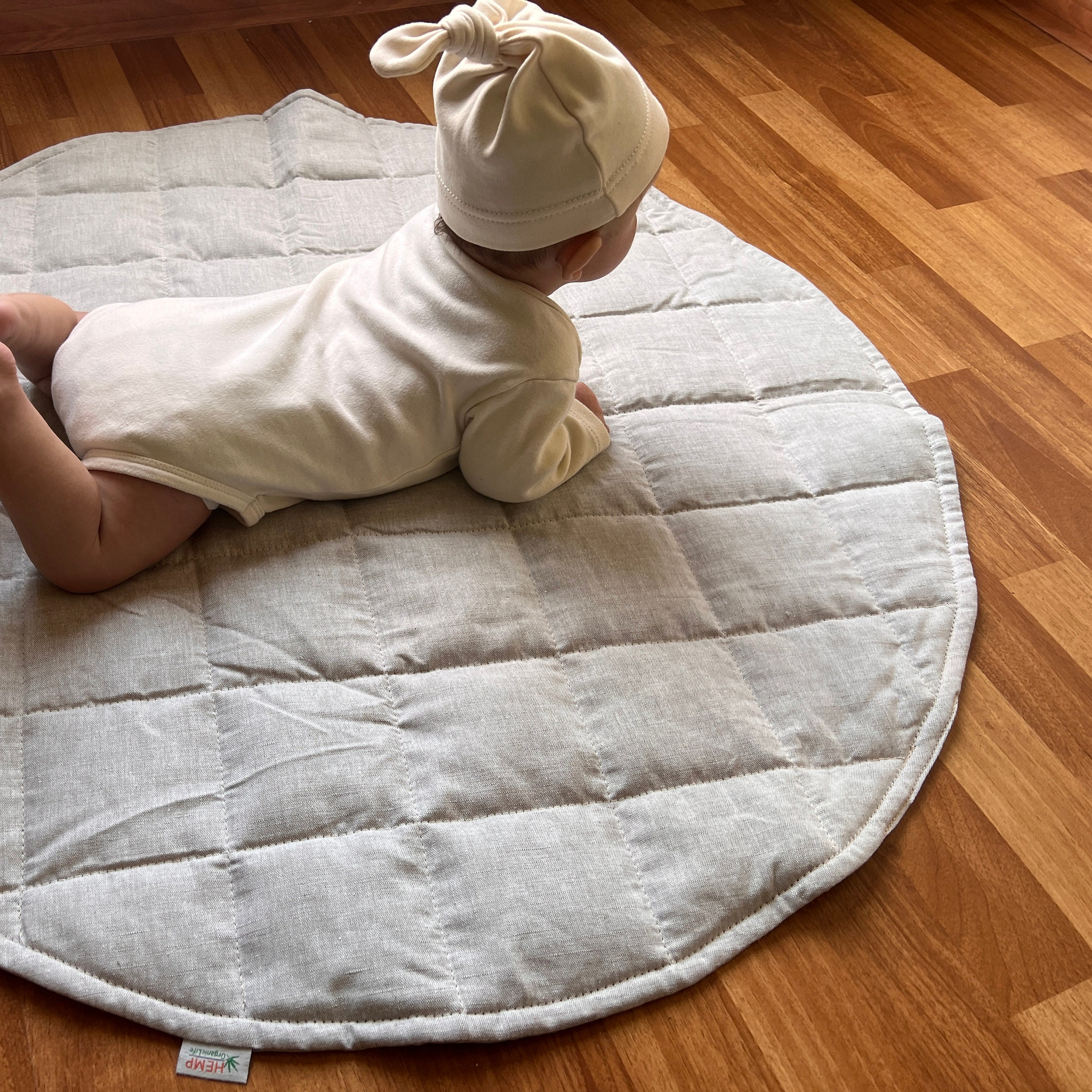 Washable Hemp Linen Round Bebe Alfombra Baby Crawl