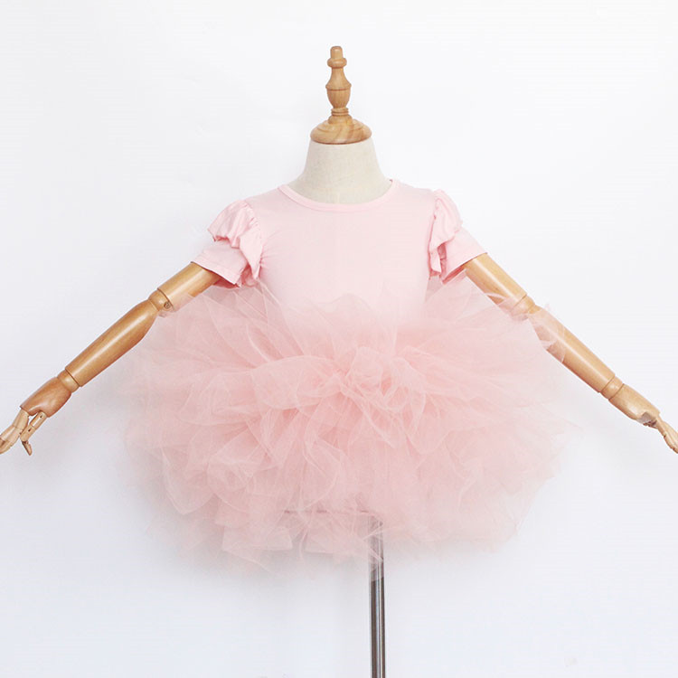 High quality baby pink yarn short sleeve spring gi