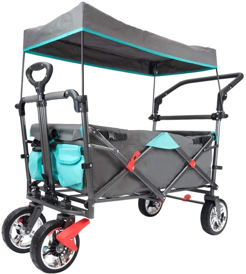 Wagon Stroller Push Pull Folding Outdoor Baby for Kids Children and Child Polyester Stainless Steel 