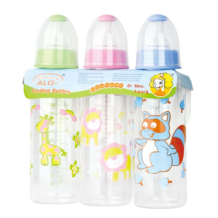 Cute animals bpa free PP baby bottle 3pcs/pack 240