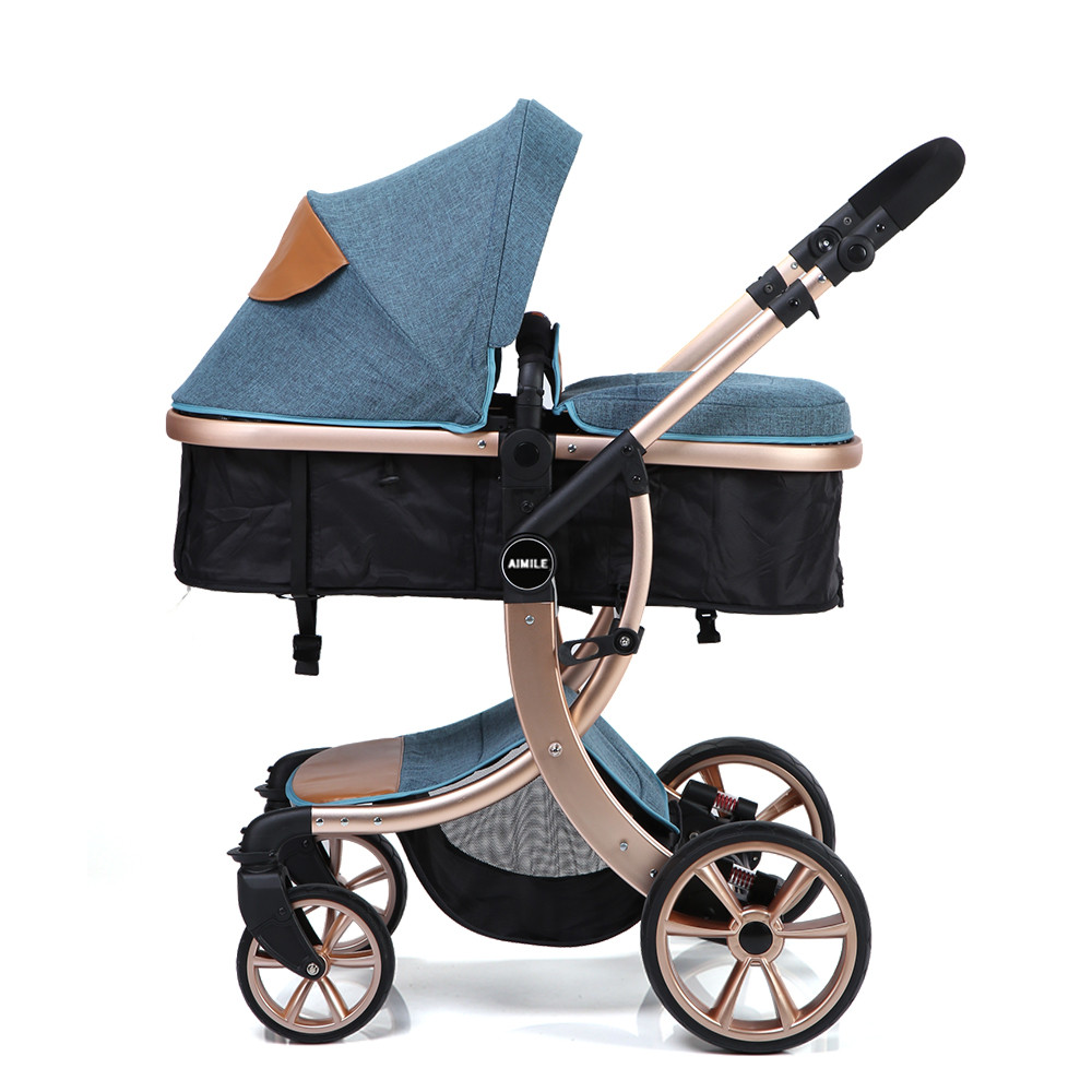 European Style Luxury Baby Pram 3 in 1 Leather Fabric Baby Stroller, Mima High landscape Stroller