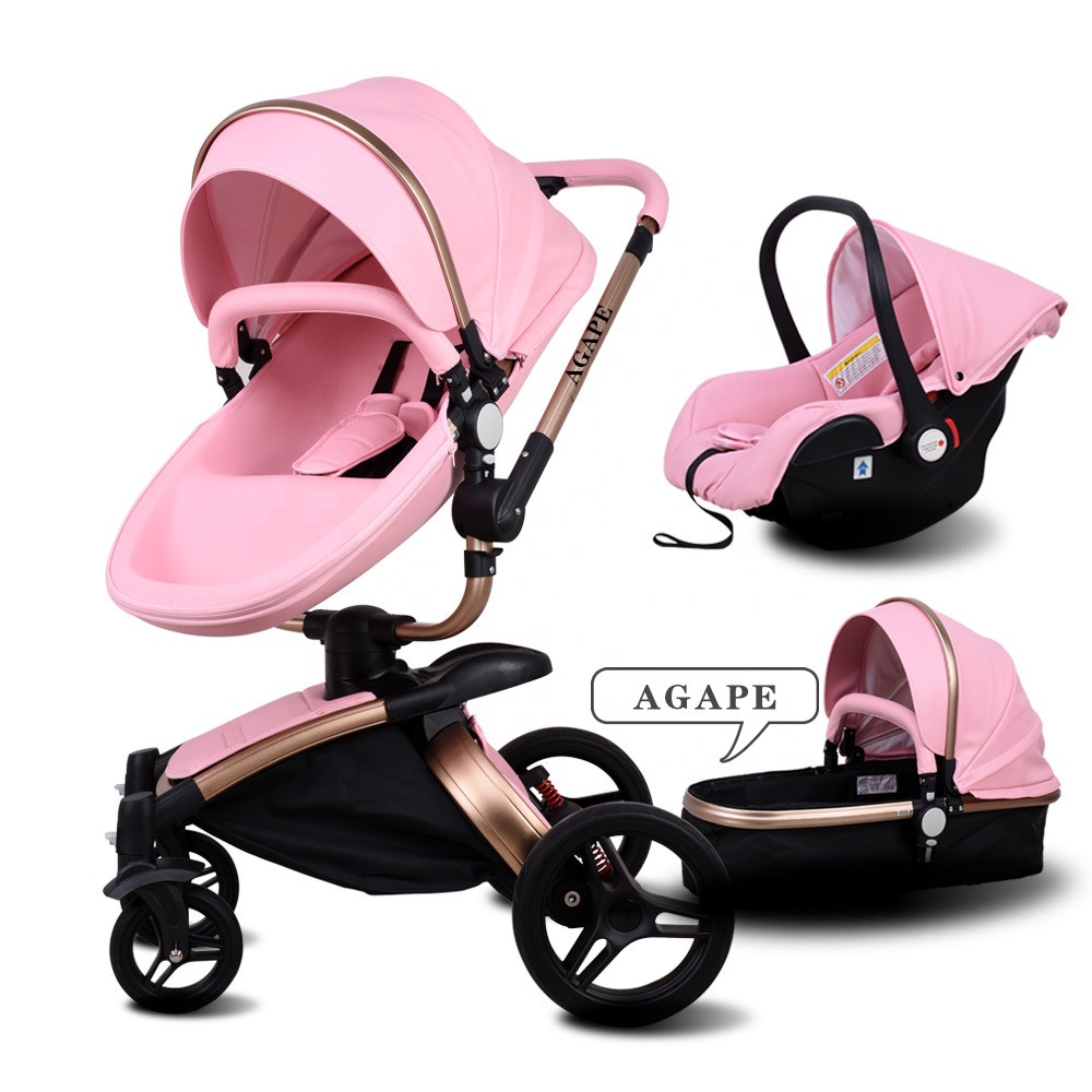 Super Fashion Leather Stroller Baby with Egg Shape Light and Safe Baby Stroller 3 in 1
