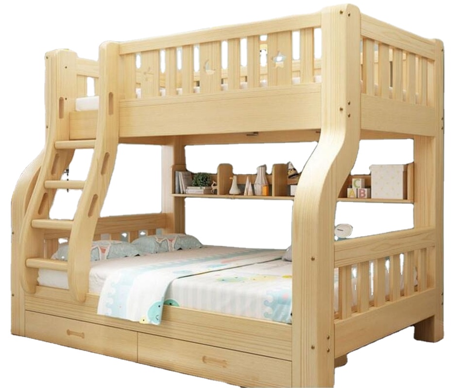 Upper and Lower Double Bunk Solid Wood Mother and Child Bed Adult Two Storey High and Low Bed Pine C