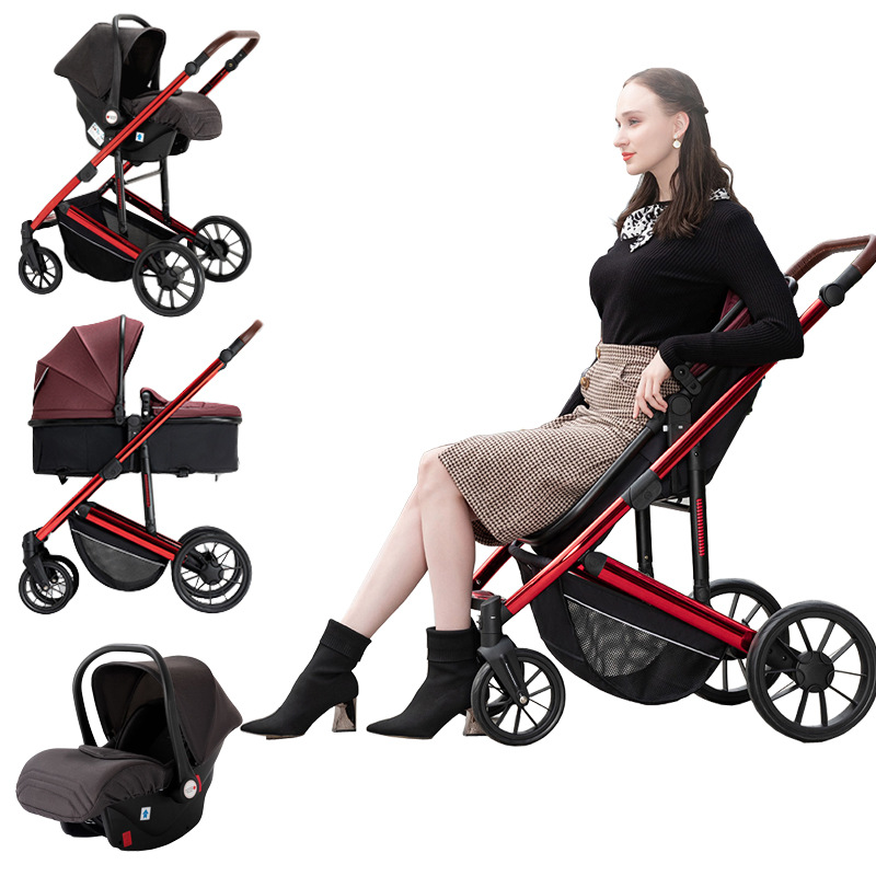 2022 OEM Amazon hot models 3 in 1 Stroller baby stroller can sit and lie four-wheel shock absorption