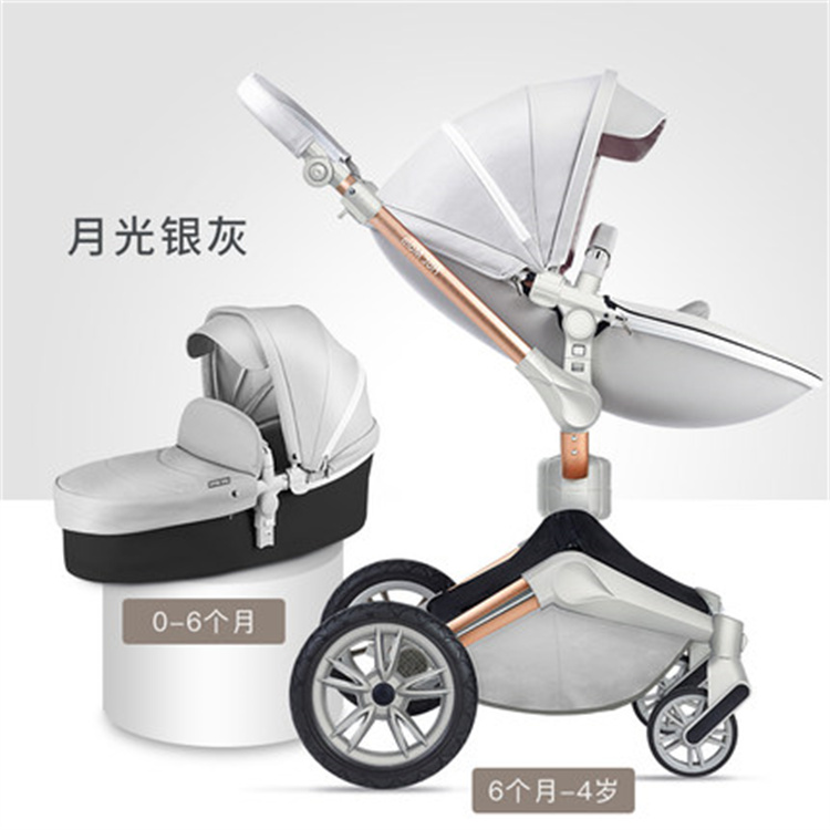 hot mom  Baby Stroller Hot Sell New Leather Baby Carriage Model 3 in 1 Pink Space Black Business Whi