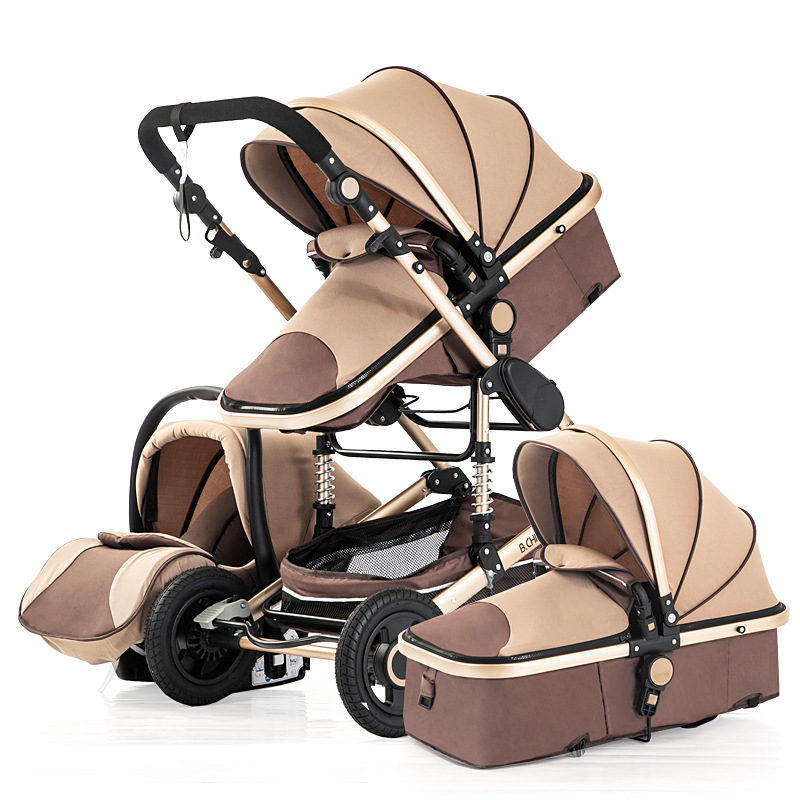 Luxurious Baby Stroller 3 in 1 Portable Travel Baby Carriage Folding Prams Aluminum Frame High Lands
