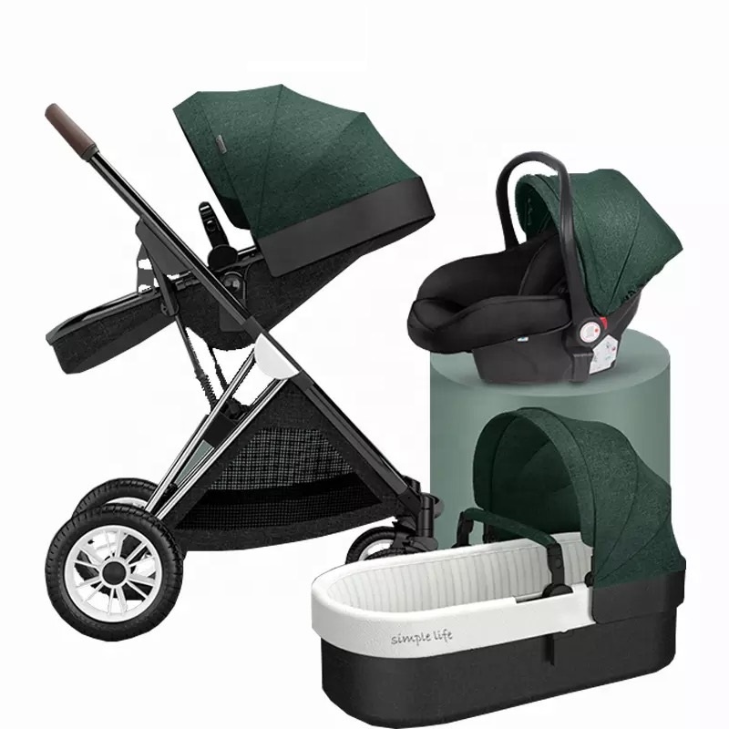 3 in 1 Baby Stroller High landscape Light Folding Pram Can Sit Can Lie Ultra-light Portable 4 Wheel 