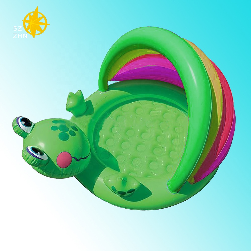 frog cartoon desgin inflatable baby wading pool w rainbow sunshade