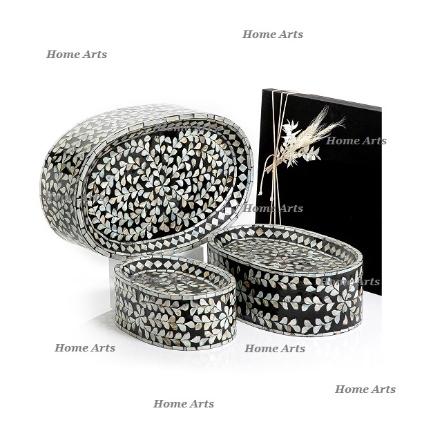 Set Of 3 Round Shape Black Color Mother Of Pearl Riser Serving Stand Premium Quality Oval Shape Cake