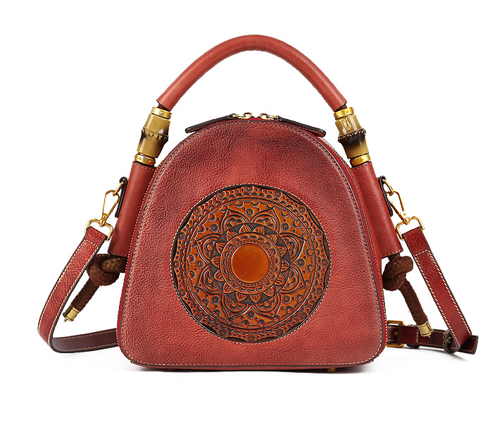 Vintage leather ladies handbag luxury embossed tote bag large capacity sling shoulder bag for women