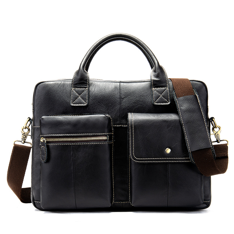 Men's Genuine Cow Leather Handbag Retro Casual One Shoulder Cross-body Business Computer Briefcase M