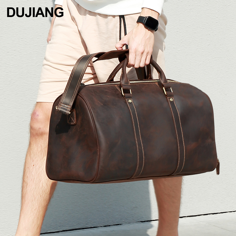 Custom Vintage Leather Men Travel Bag Weekender Overnight Duffle Luggage Bag Large Capacity Crazy Ho