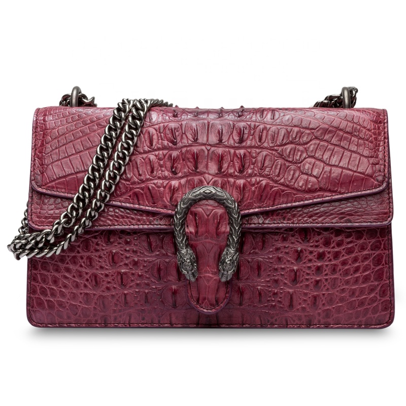 New Style Fashion Women Handbag Real Crocodile Skin Bone Embossed Leather Chain Bag Crossbody Should