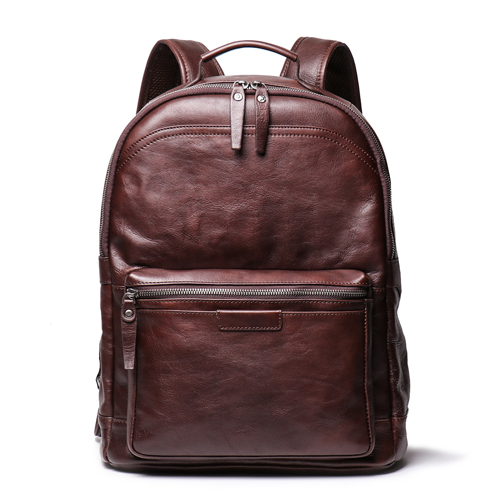 Fashion new design real leather men's backpack high quality pocket genuine leather bag vintage women