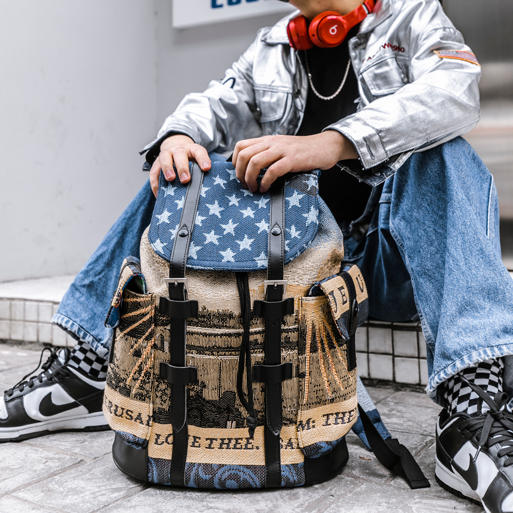 Popular Style Fashionable Custom Logo Tapestry Travelling Backpack Book Bags