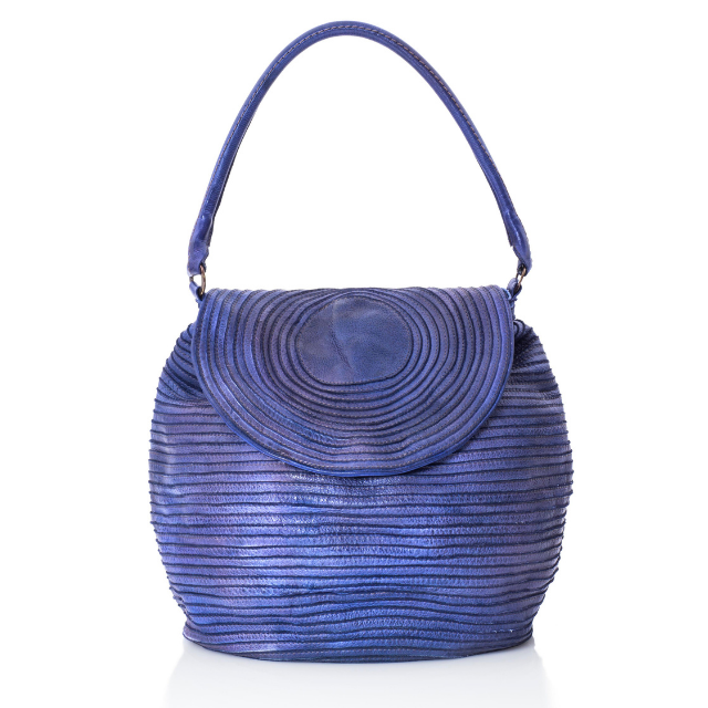 High Italian Handmade Production Shoulder Handle Genuine Blue Leather Hobo Bag For Woman