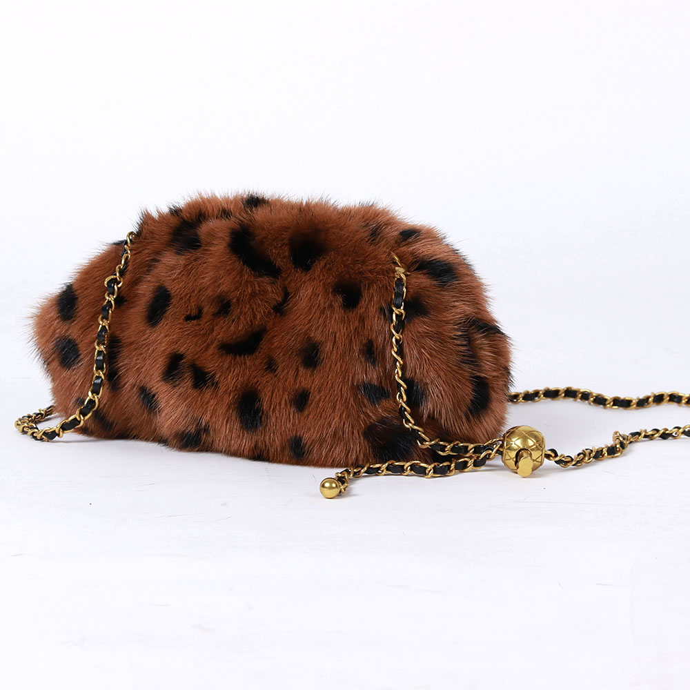 Chain Crossbody Shoulder Bag Leopard Real Mink Fur Hand Bags Women Ladies