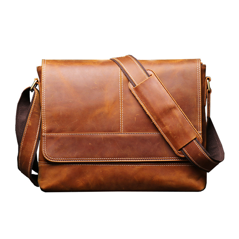 Luxury Business Document Bags Genuine Leather Large Capacity Shoulder Bag Crazy Horse Men's Messenge