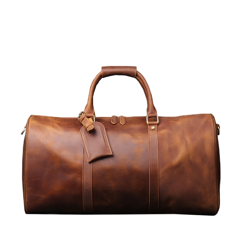 ANMAI Luxury Luggage Brown Men Travel Genuine Horse Leather Tote Bag Diagonal Large-capacity Duffle 