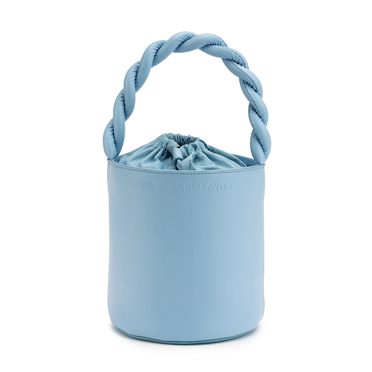 Light Blue Coulisse Cotton Lining Nappa 2022 Handmade Italian Bucket Fashion Handbags For Girls Leat