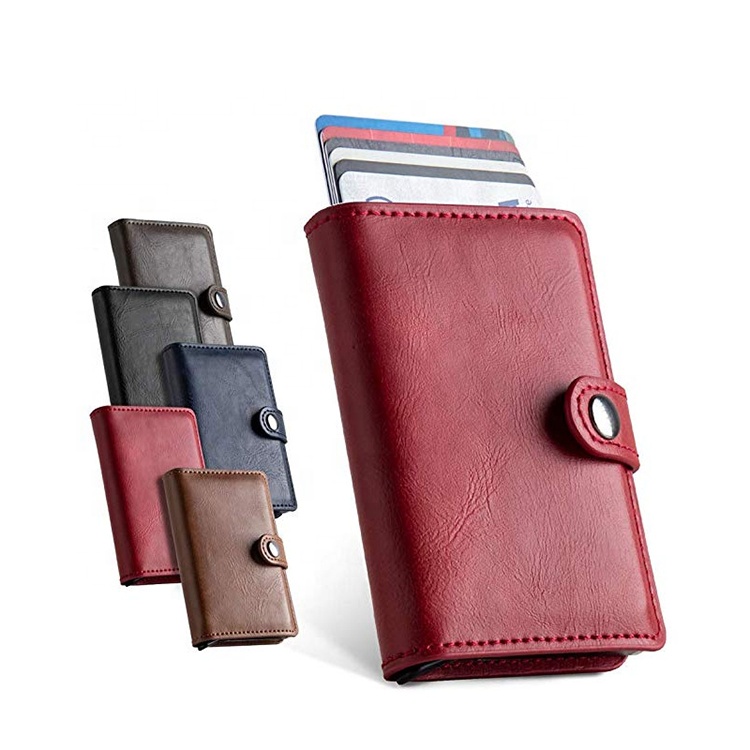 RFID Blocking PU Leather Vintage Aluminum Automati