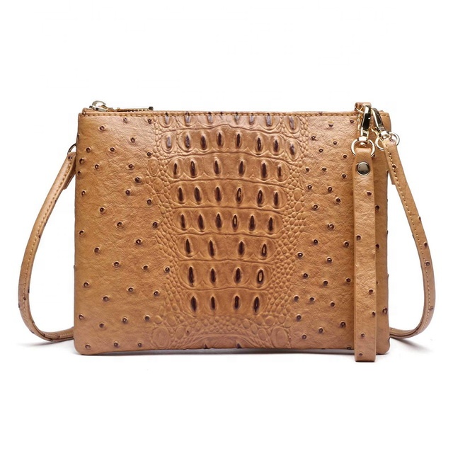 Ostrich Leather Envelope Crossbody Clutch Bag Ladi