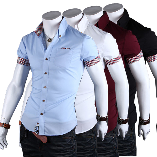 Amazon Wholesale Mens Short Sleeve Shirt Plaid Shi