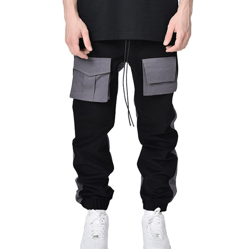Men's casual color block drawstring pants loose la