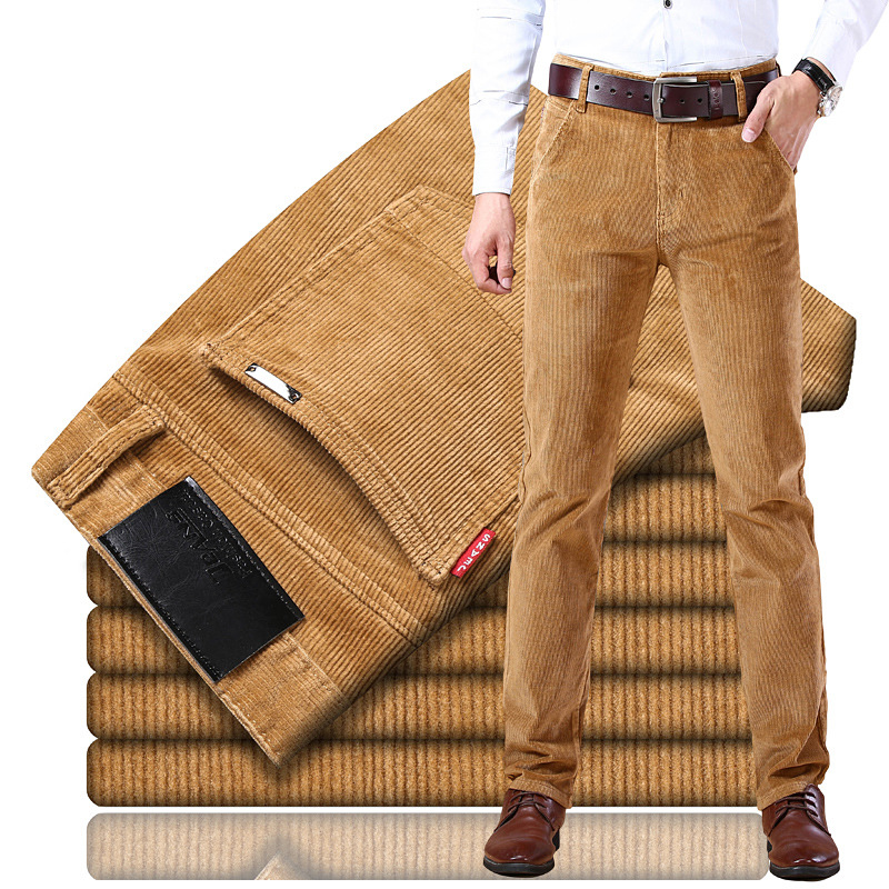 Mens Corduroy Long Pants Winter Thicken Warm Casua