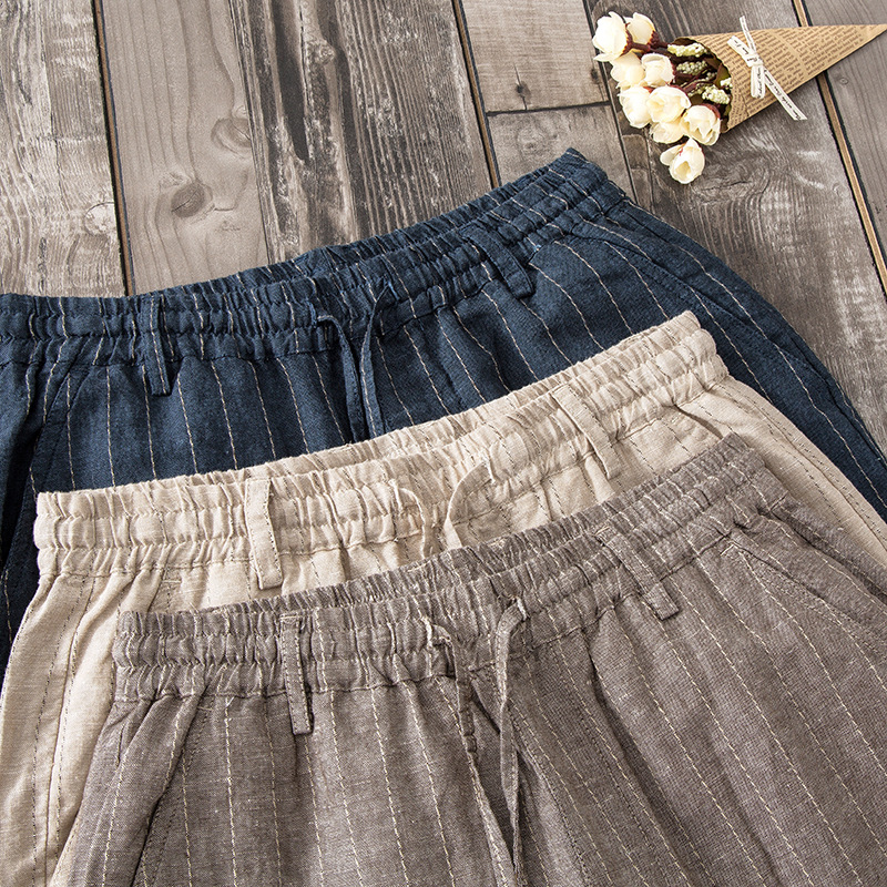 Autumn men's linen trousers large size loose nine 